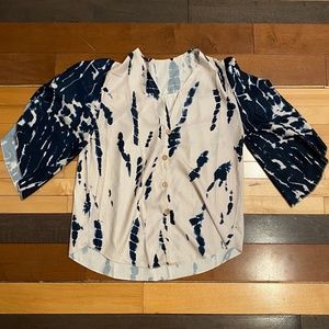 Tie Dye Print Batwing Sleeve V-Neck Top